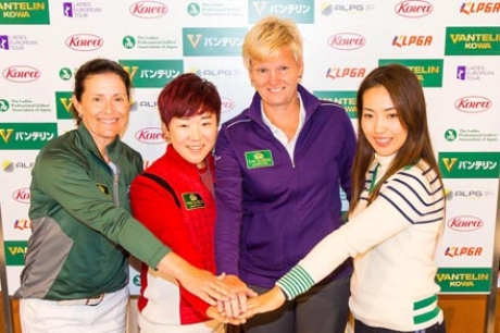 Le quattro capitane: Rachel Hetherington (ALPG), Jiyai Shin (KLPGA), Trish Johnson (LET) e Ritsuko Ryu (JLPGA)