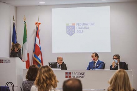 Franco Chimenti, presidente FIG, Alberto Cirio, Presidente della Regione Piemonte , e Gian Paolo Montali